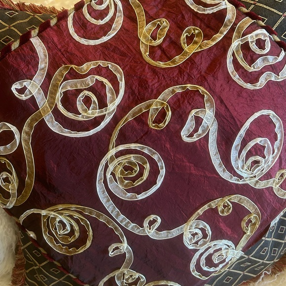 Pair 20 x 20 Black, Wheat and Red Kasmir Fabric Custom Made Pillow Covers. - Picture 12 of 16